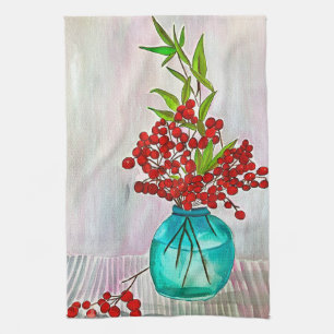 Rote Weihnachtsbergen Aquarellkunst Geschirrtuch