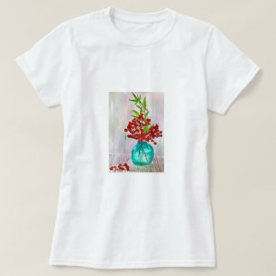Rote Weihnachtsbergen Aquarellkunst T-Shirt