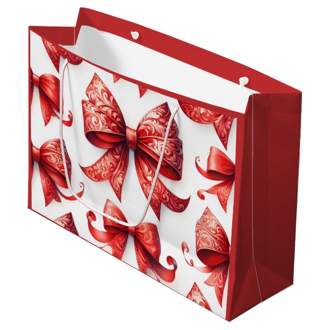Rote Weihnachtsbögen Große Geschenktüte (Vorderseite Schrägansicht)