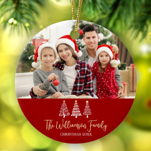 Rote Weihnachtsfamilienfoto-Fantasie-Bäume-Schrift Keramik Ornament