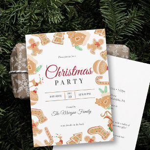 Rote Weihnachtsfeier Gingerbread Feiertag Einladun Einladung