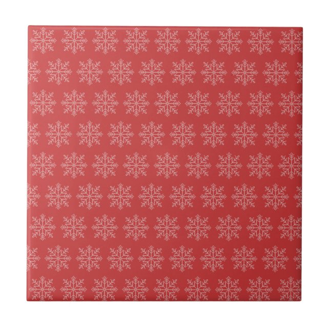 Rote Weihnachtsfeiertage - Schneeflocken Fliese (Vorderseite)