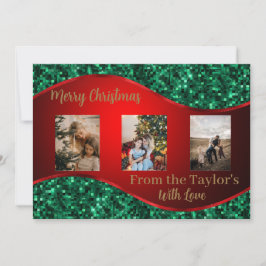 Rote Weihnachtsfotokarte mit Rot & Grün Grenze Feiertagskarte