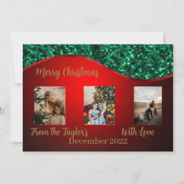 Rote Weihnachtsfotokarte mit Rot & Grün Grenze Feiertagskarte