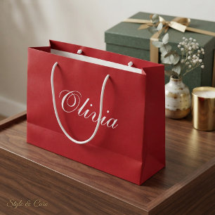 Rote Weihnachtsgeschenktasche mit Namen Opti, anpa Große Geschenktüte