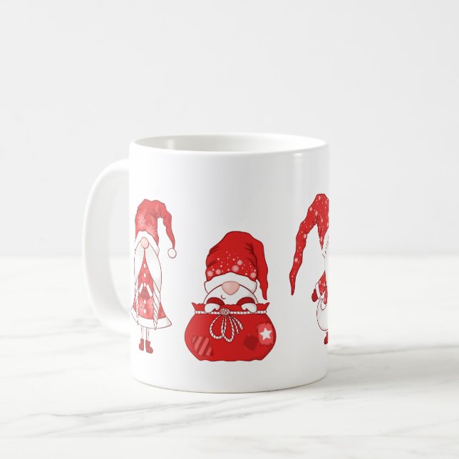 Rote Weihnachtsgnome mit Santasack Kaffeetasse (Vorderseite Links)