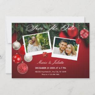 Rote Weihnachtshochzeit-Fotocollage Save The Date