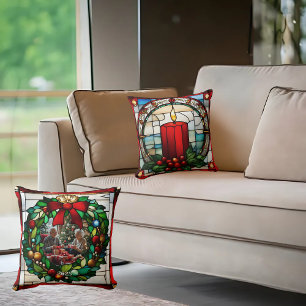 Rote Weihnachtskerzen-Kunstglas-Imitation Kissen