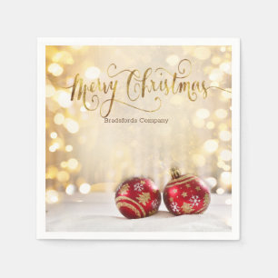 Rote Weihnachtskugeln Bokeh Serviette