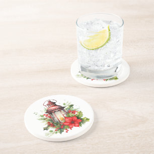 Rote Weihnachtslattern Poinsettia und Kiefer Getränkeuntersetzer