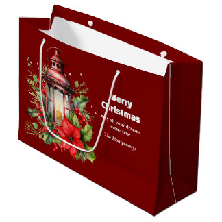 Rote Weihnachtslattern Poinsettia und Kiefer Große Geschenktüte