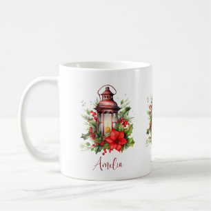 Rote Weihnachtslattern Poinsettia und Kiefer Kaffeetasse