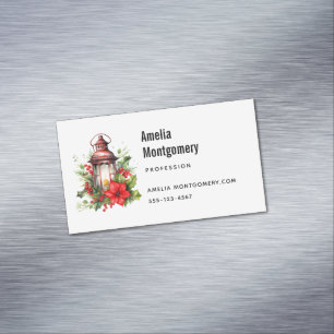 Rote Weihnachtslattern Poinsettia und Kiefer Magnetische Visitenkarte
