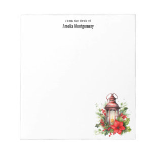 Rote Weihnachtslattern Poinsettia und Kiefer Notizblock