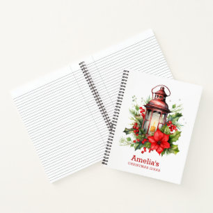 Rote Weihnachtslattern Poinsettia und Kiefer Notizbuch