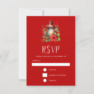 Rote Weihnachtslattern Poinsettia und Kiefer RSVP Karte