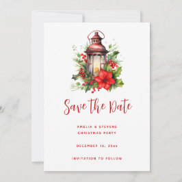 Rote Weihnachtslattern Poinsettia und Kiefer Save The Date