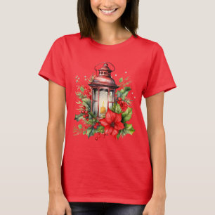Rote Weihnachtslattern Poinsettia und Kiefer T-Shirt
