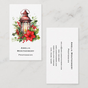 Rote Weihnachtslattern Poinsettia und Kiefer Visitenkarte