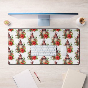 Rote Weihnachtslattern Poinsettia und Pine Pattern Schreibtischunterlage