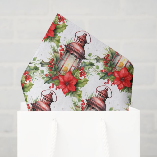 Rote Weihnachtslattern Poinsettia und Pine Pattern Seidenpapier (Geschenk Tasche)