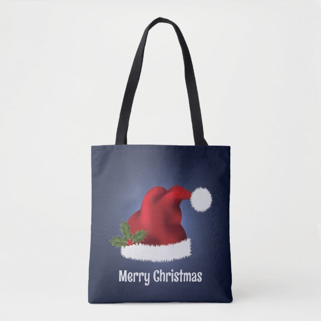 Rote Weihnachtsmannmütze mit Weihnachts-Holly auf  (Vorderseite)