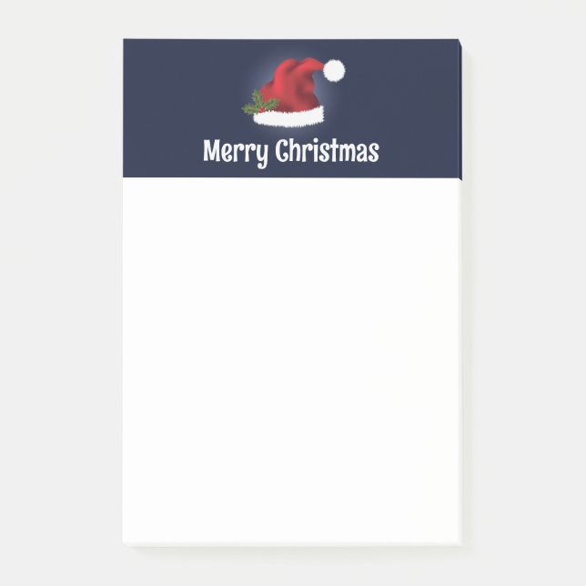 Rote Weihnachtsmannmütze mit Weihnachtsholz und in Post-it Klebezettel (Vorderseite)