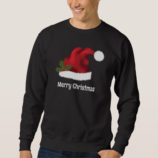 Rote Weihnachtsmannmütze mit Weihnachtsholz und in Sweatshirt (Vorderseite)