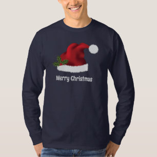 Rote Weihnachtsmannmütze mit Weihnachtsholz und in T-Shirt