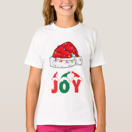 Rote Weihnachtsmannmütze und JOY Text T-Shirt