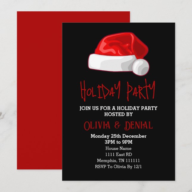 Rote Weihnachtsmannmütze Weihnachtsfeiertag Schwar Feiertagskarte (Vorne/Hinten)