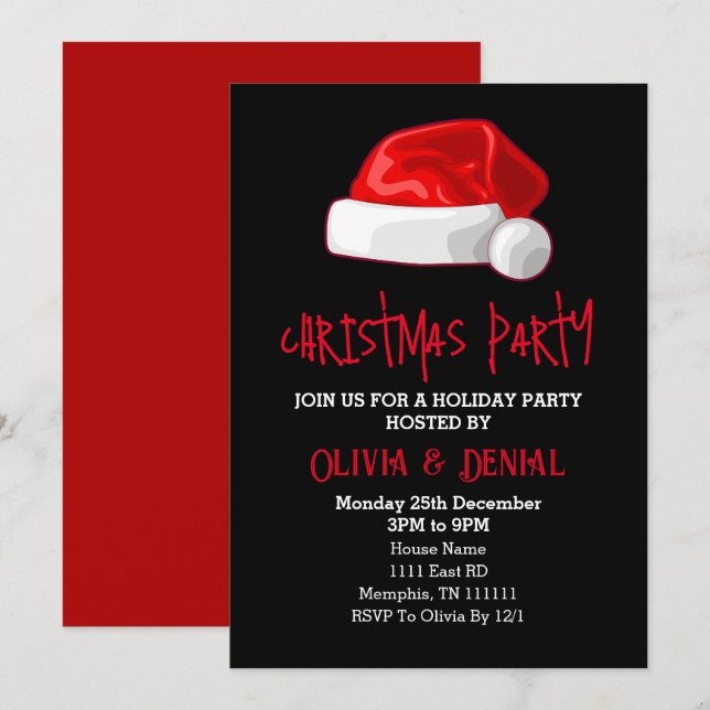 Rote Weihnachtsmannmütze Weihnachtsfeiertag Schwar Feiertagskarte (Vorne/Hinten)