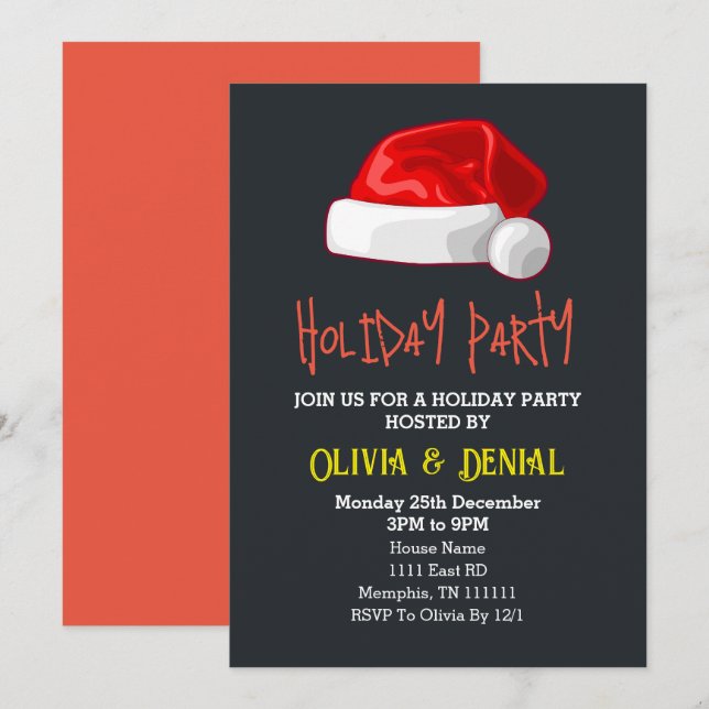 Rote Weihnachtsmannmütze Weihnachtsfeiertag Schwar Feiertagskarte (Vorne/Hinten)