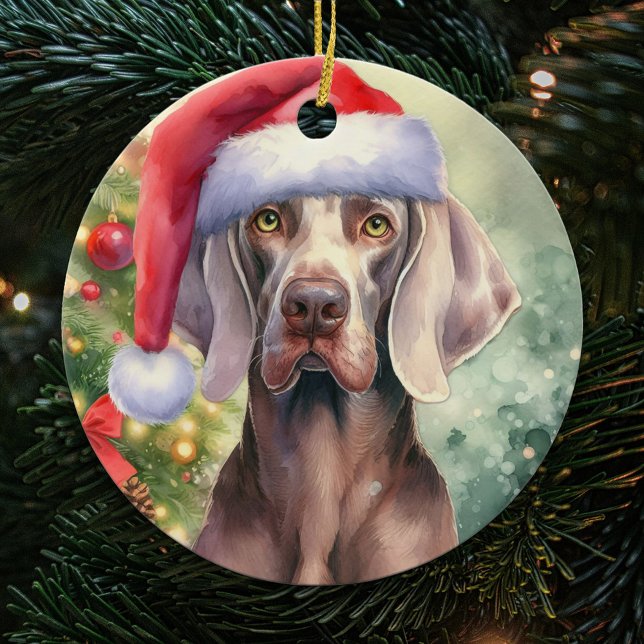 Rote Weihnachtsmannmütze Weimaraner Hund Weihnacht Keramik Ornament (Von Creator hochgeladen)