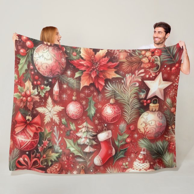 Rote Weihnachtsmotifs Weihnachtsgeburten Fleecedecke (Beispiel)