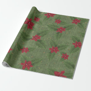rote Weihnachtspoinsettie mit grünen Blättern Geschenkpapier