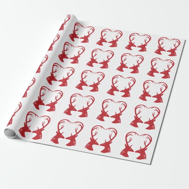 Rote Weihnachtsrotwild mit den Herzgeweihen Geschenkpapier (Ungerollt)