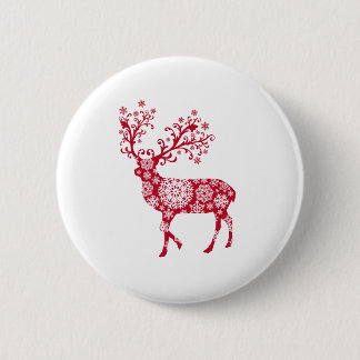 Rote Weihnachtsrotwild mit Schneeflocken Button