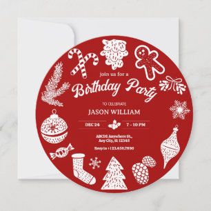 Rote Weihnachtsschmuck Geburtstag Einladung