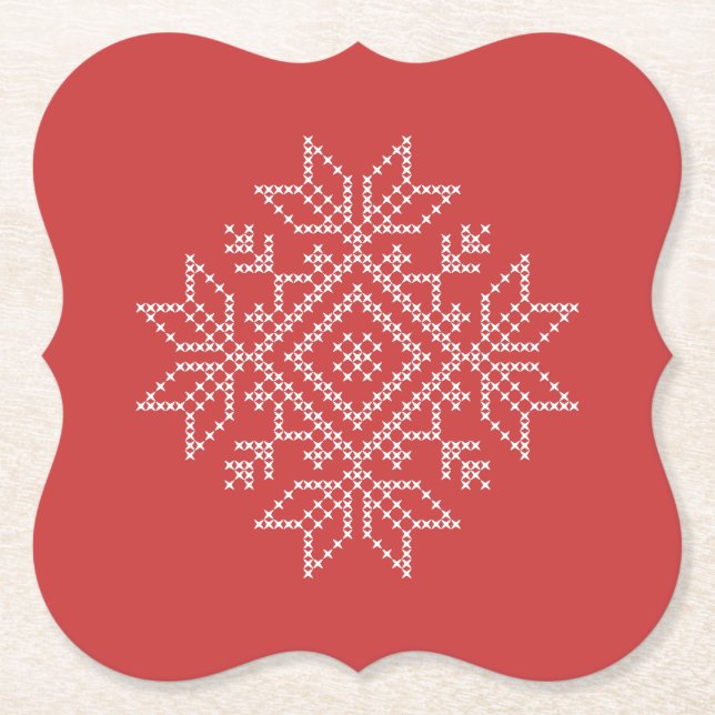Rote Weihnachtsschneeflocke, nordische Kunst Untersetzer (Vorderseite)