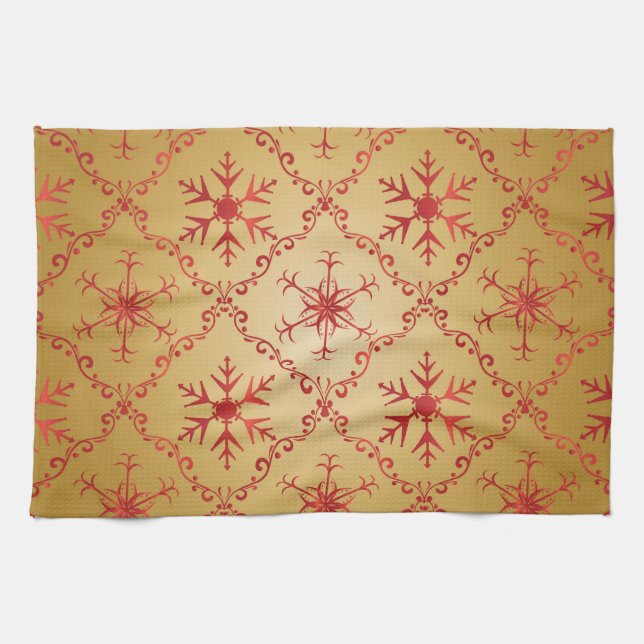 Rote Weihnachtsstars auf Gold Geschirrtuch (Horizontal)