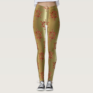 Rote Weihnachtsstars auf Gold Leggings