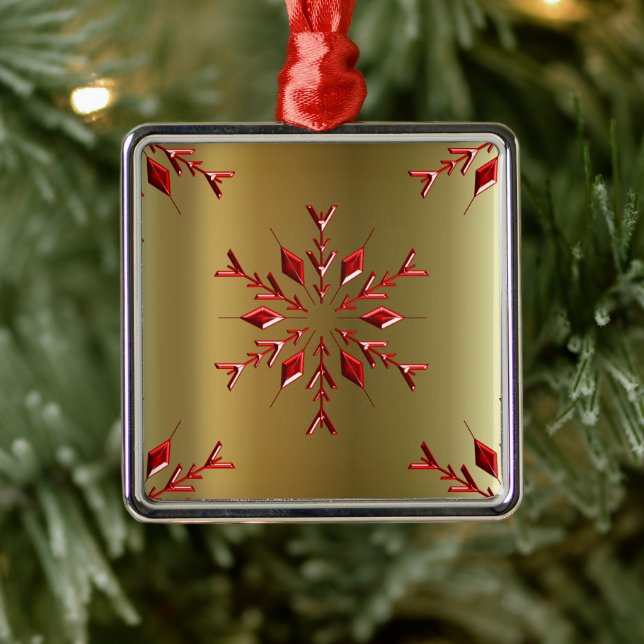 Rote Weihnachtsstars auf Gold Ornament Aus Metall (Baum)