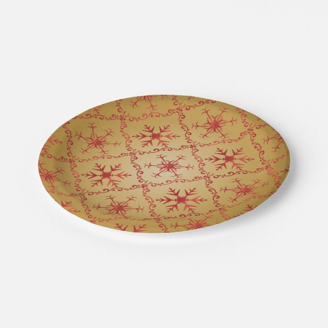 Rote Weihnachtsstars auf Gold Pappteller (Schrägansicht)