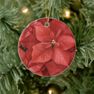 Rote Weihnachtsstern-Blumen-Weihnachtsbäume Keramik Ornament