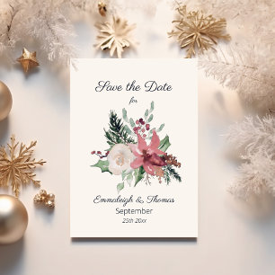 Rote Weihnachtsstern-Blumen-Winterhochzeit Save The Date