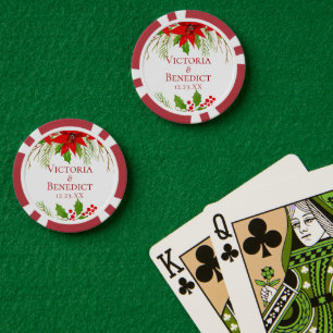 Rote Weihnachtsstern-Hochzeit personalisiert Pokerchips