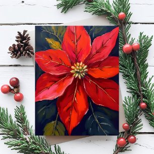 Rote Weihnachtsstern-Weihnachtsblume gemalt Feiertagspostkarte