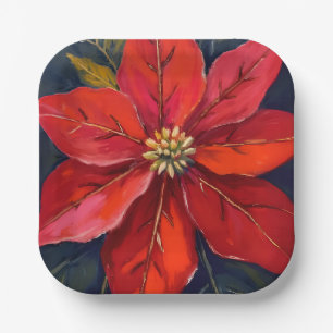 Rote Weihnachtsstern-Weihnachtsblume gemalt Pappteller