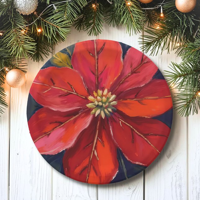 Rote Weihnachtsstern-Weihnachtsblume gemalt Pappteller (Von Creator hochgeladen)